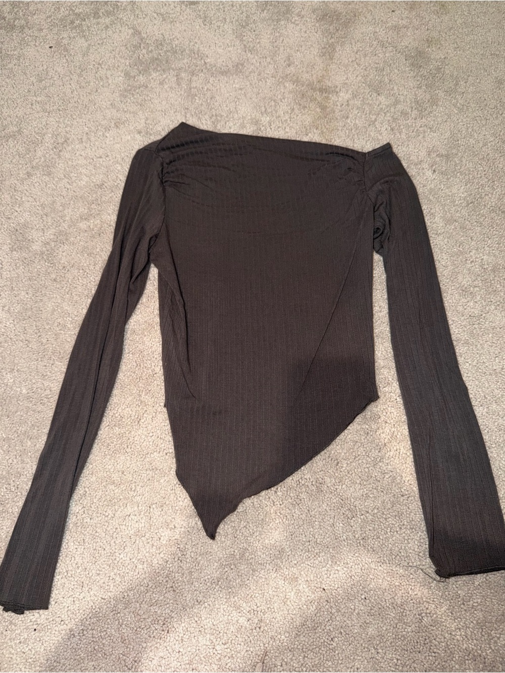 Charcoal Asymmetric Off-Shoulder Long Sleeve Top